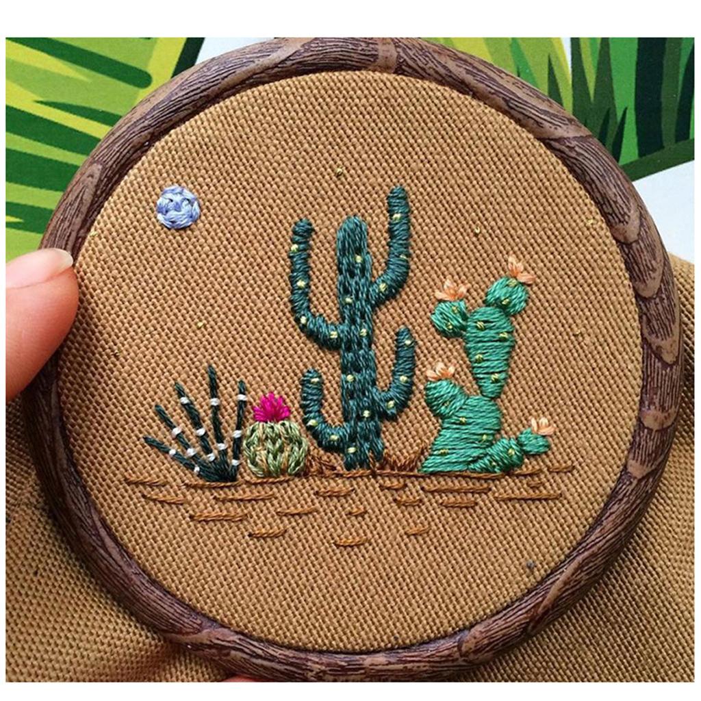 Stamped Cross Stitch Kits with Embroidery Hoop Cactus DIY Craft Accessories