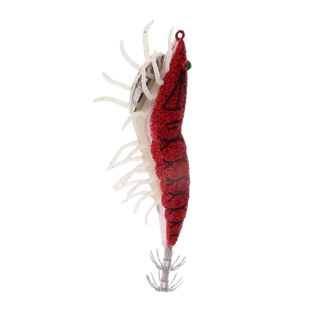 2pcs Glow In Dark Squid Jig Hooks Shrimp Fishing Lures W/ Luminous Soft Leg