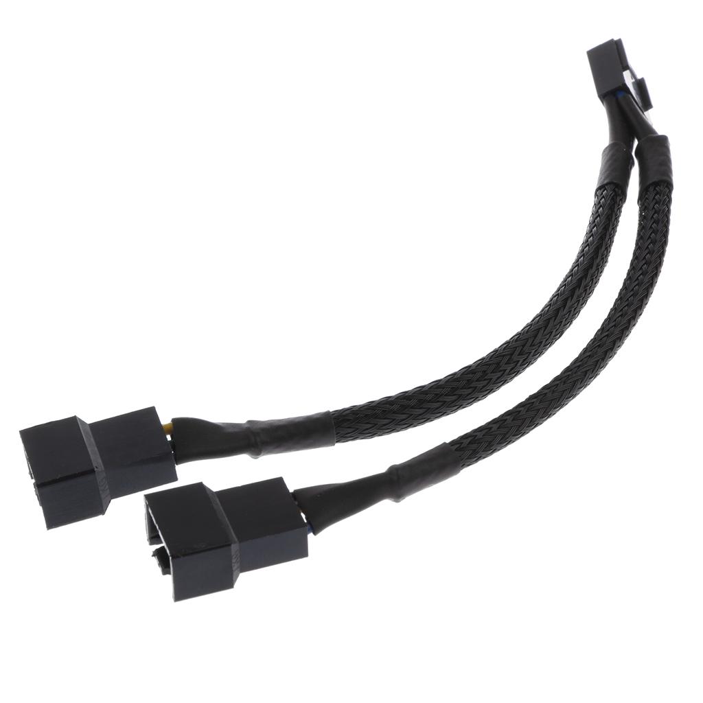 2Pcs 15cm 4pin Y Splitter Computer PC Fan Power Cable 1 to 2 Black Sleeved