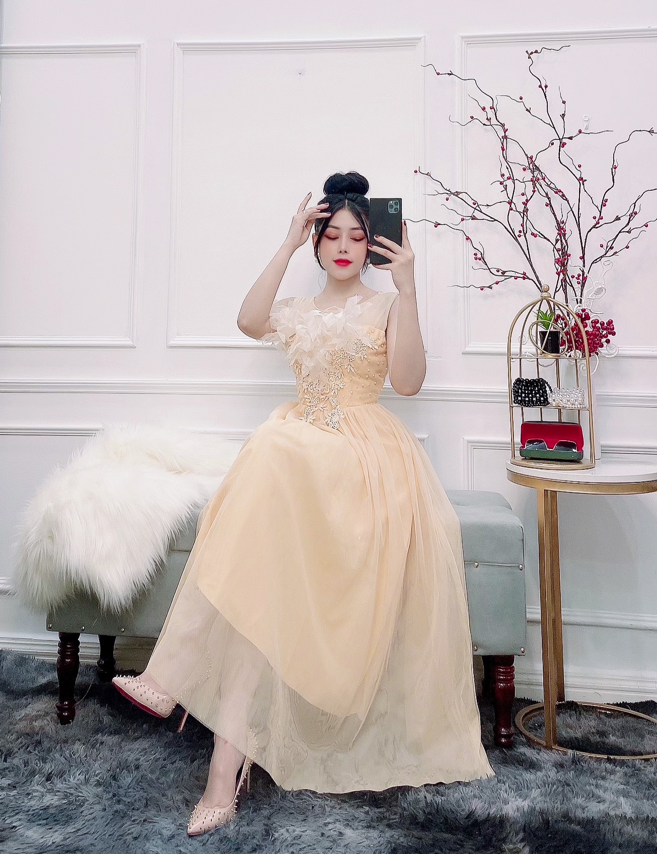 Đầm dự tiệc công chúa phối hoa nổi TRIPBLE T DRESS -size M/L - MS137Y