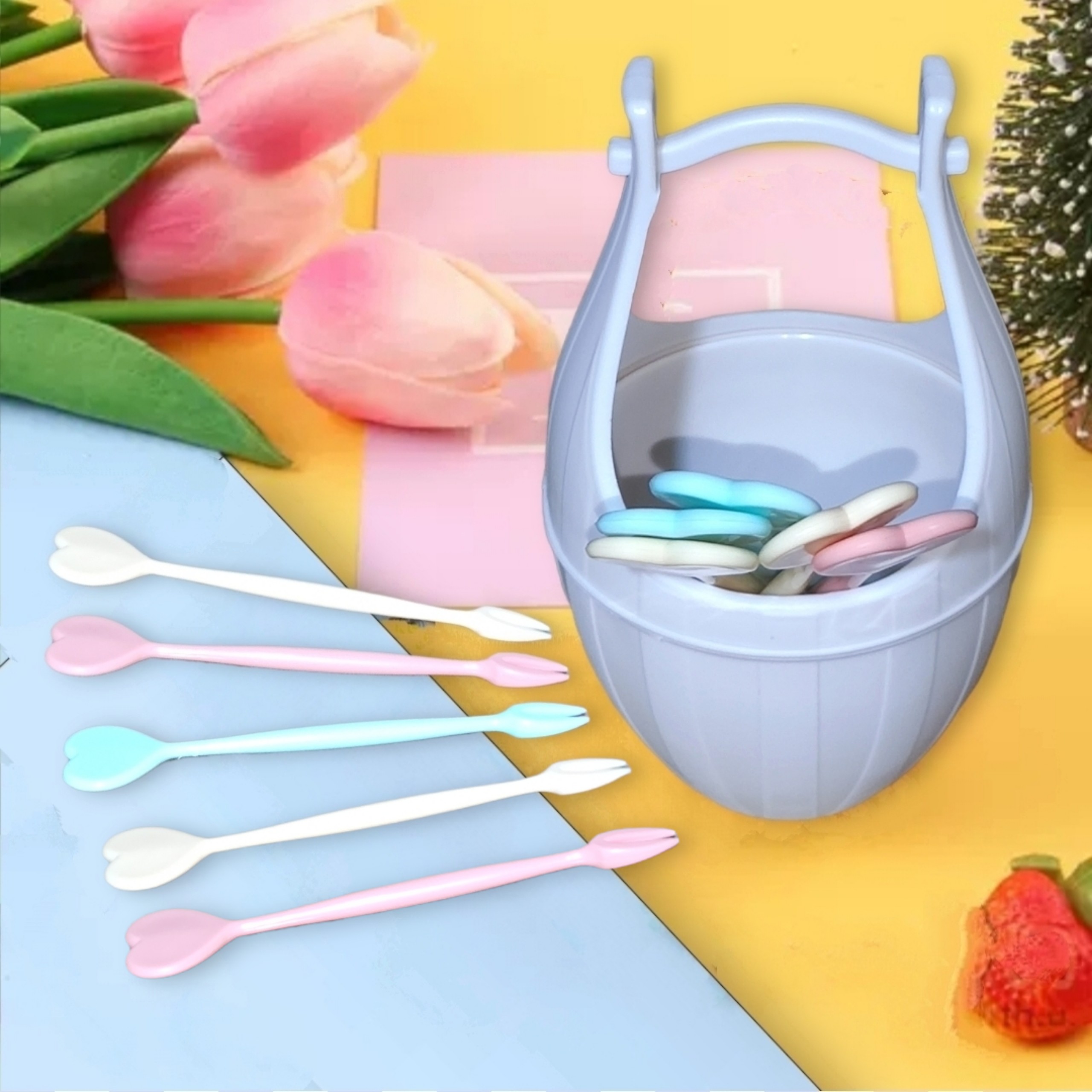Sét giỏ 10 Dĩa Cao Cấp ăn Hoa Quả Tráng miệng tiện lợi - Nĩa ăn hoa quả trái cây