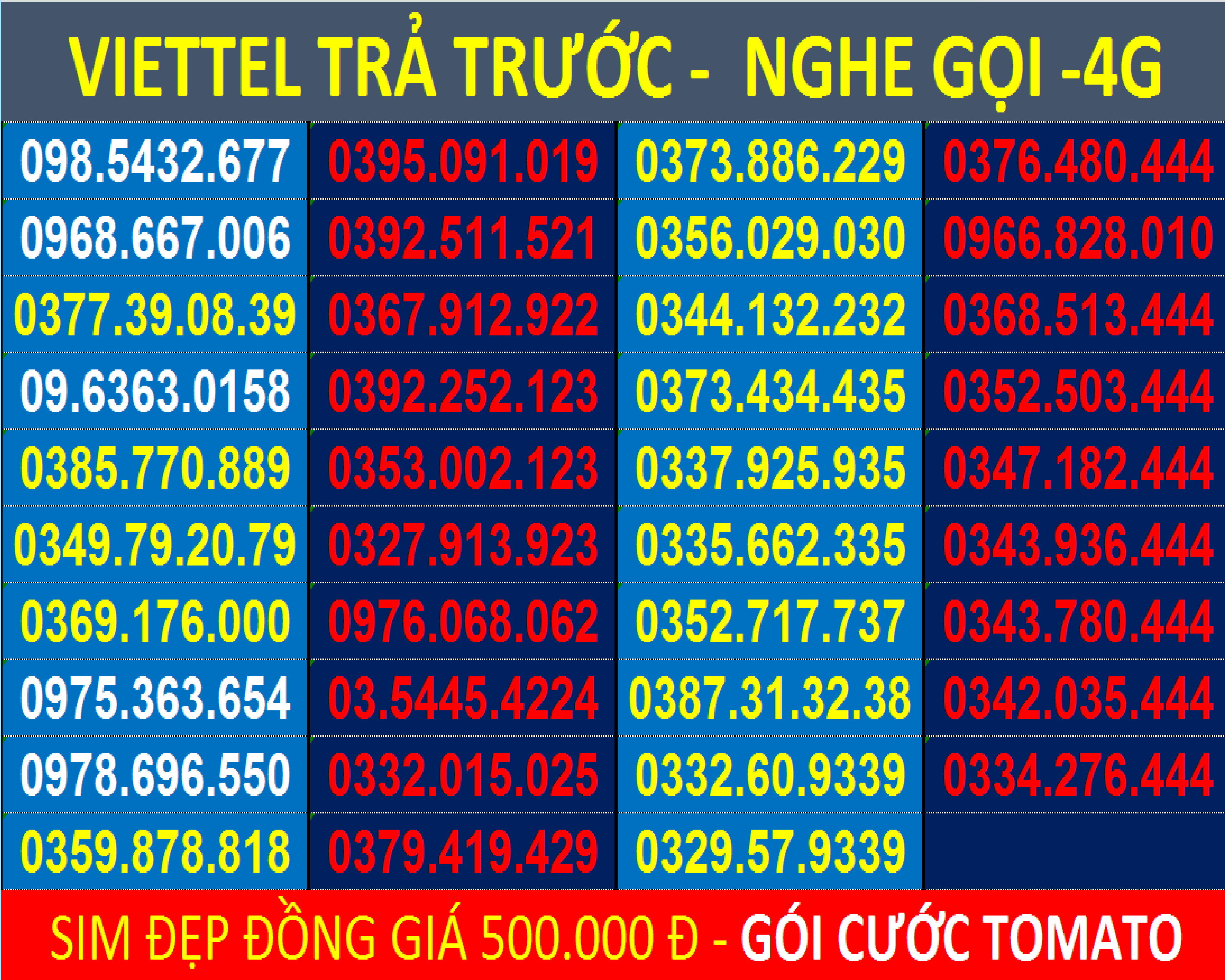 Sim 09 Viettel đẹp Trả trước - mới 100%, Cam Kết đăng ký chính chủ - Sim Nghe gọi -4G Hàng Chính Hãng