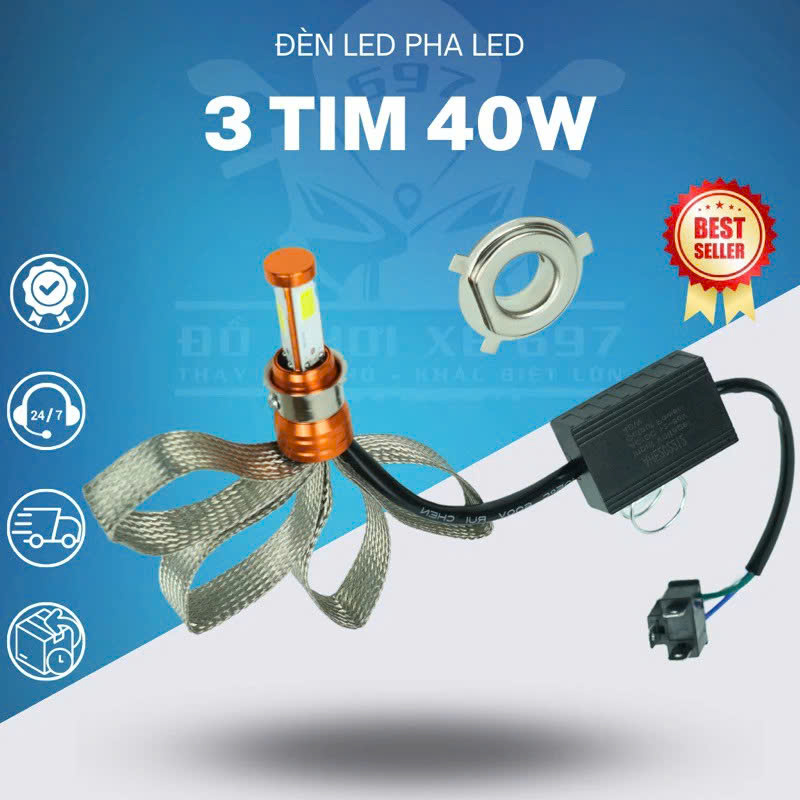 Đèn Pha LED 3 Tim Siêu Sáng Cho Xe Máy &amp; Ô Tô – Xài Điện Máy 12V–24V Không Cần Chỉnh Dòn
