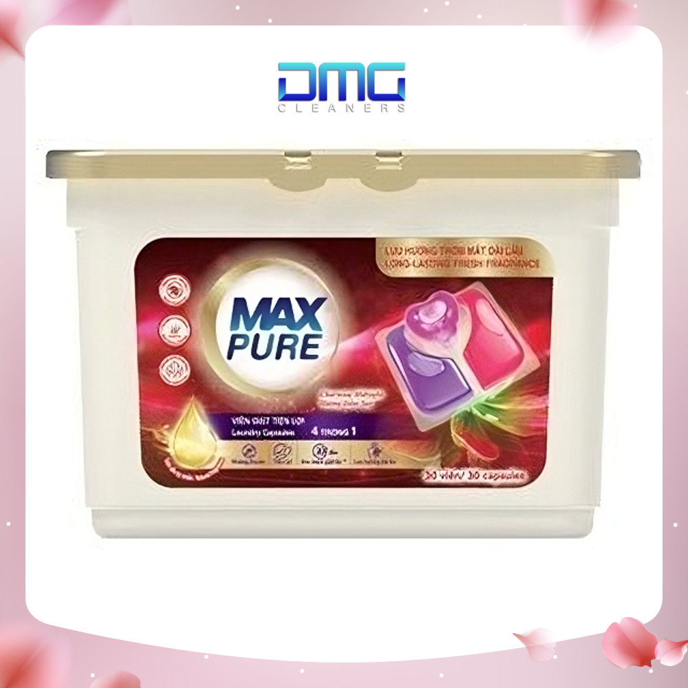 Hộp 30 Viên Giặt Tiện Lợi Max Pure 4in1- Công nghệ Carezyme Hương Đắm Say