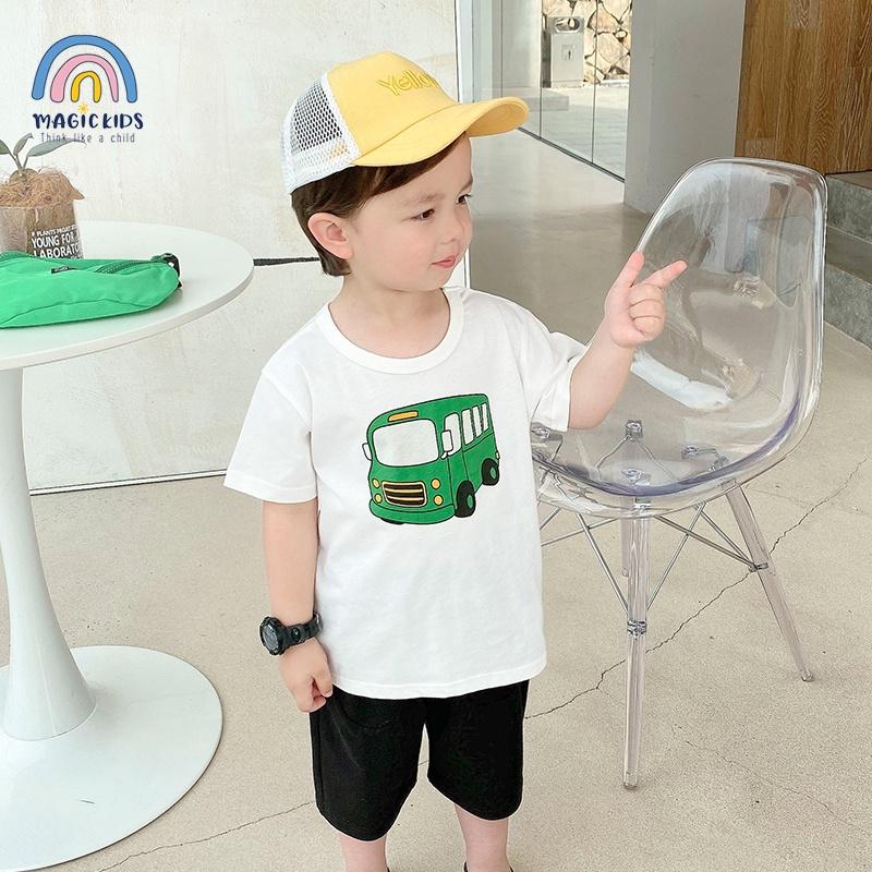 Áo thun cộc tay cho bé 2 3 4 5 6 7 tuổi cotton in hình xe co giãn thoáng mát