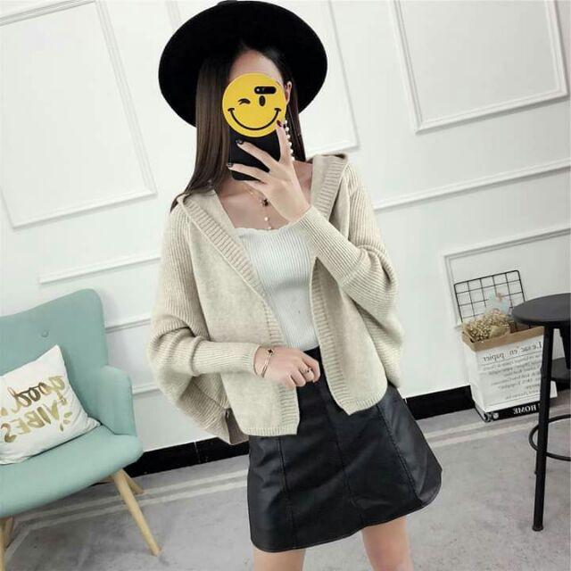 Áo khoác cardigan mũ cánh rơi hàng Quảng Châu cao cấp mặt lông nhẹ đanh mịn nhé