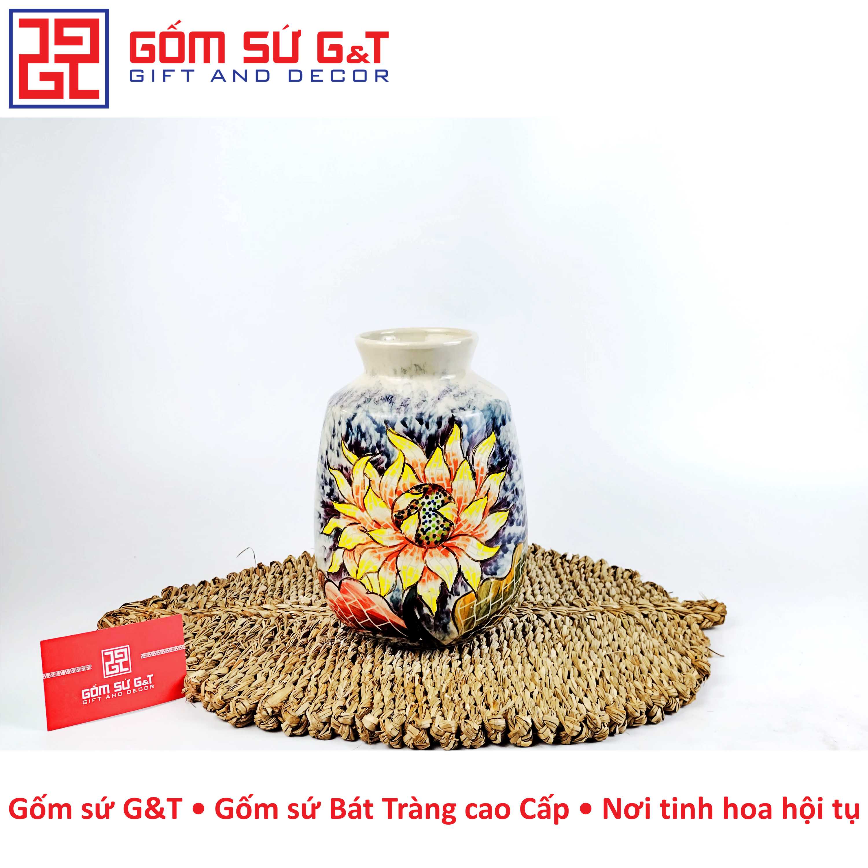 Lọ hoa vai vuông hoa hướng dương Gốm Sứ G&amp;T