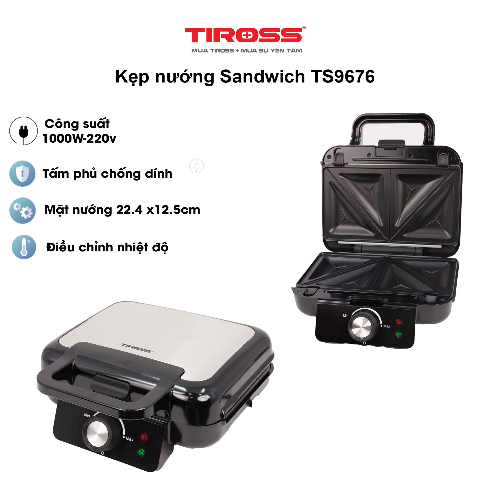 Kẹp nướng bánh sandwich TIROSS TS9676 - Hàng chính hãng