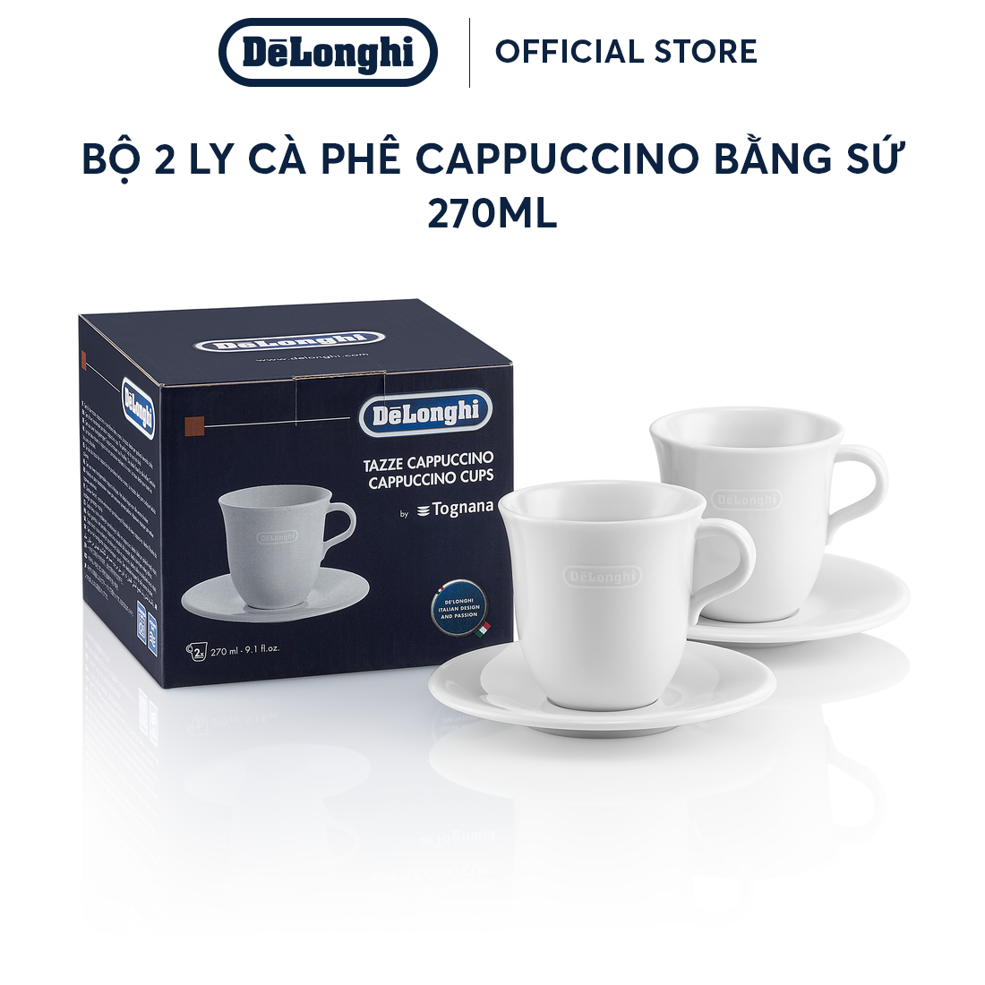 [Hàng chính hãng] Bộ 2 ly cà phê Cappuccino bằng sứ DeLonghi (270ml)