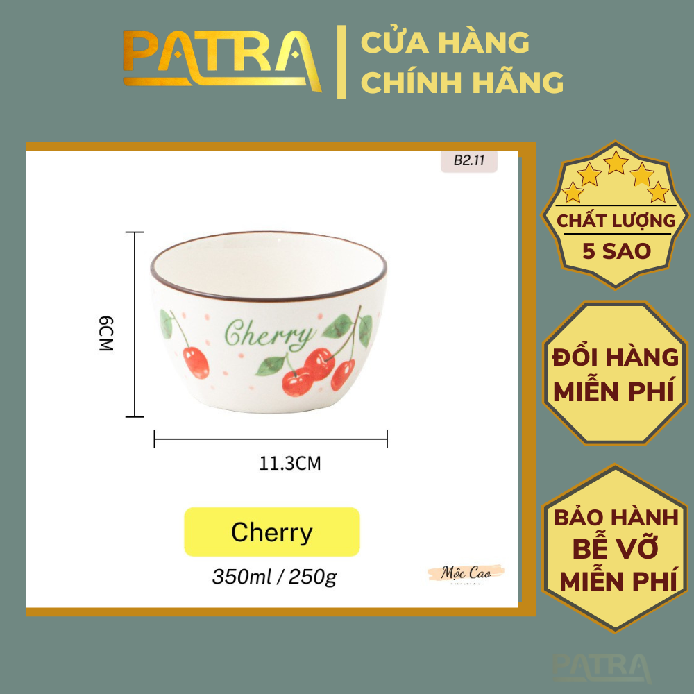 Bát ăn cơm, chén ăn cơm sứ hình trụ họa tiết hoa quả trái cây decor phong cách Hàn Quốc