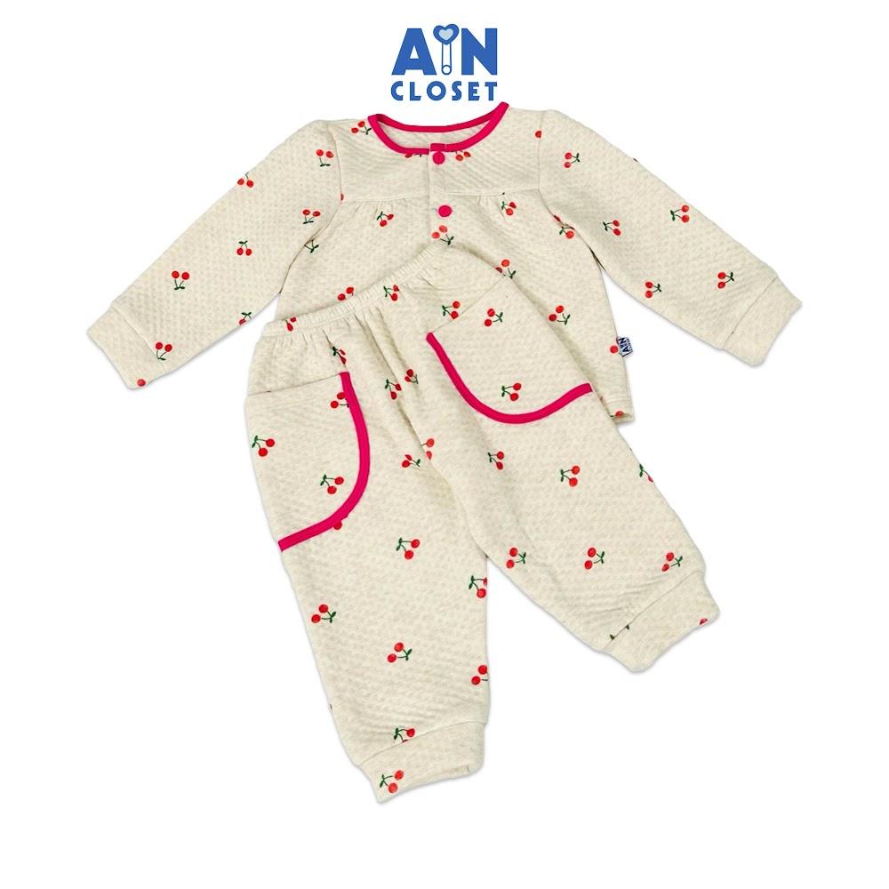 Bộ quần áo dài bé gái họa tiết Cherry Nhí Hồng chần bông - AICDBGHARLNF - AIN Closet