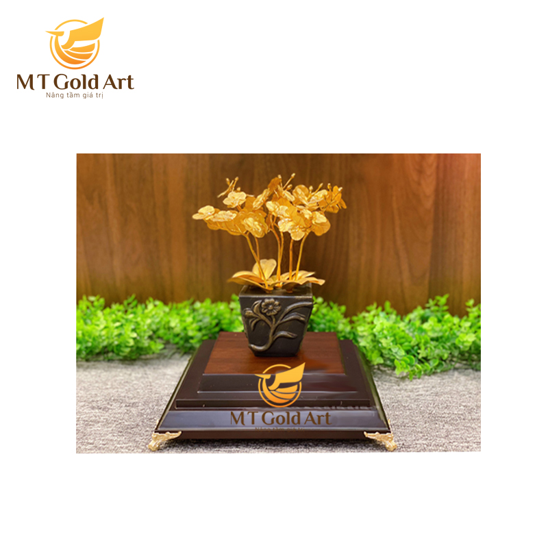 Chậu hoa lan 6 nhánh dát vàng 24k (30x26x20 cm) MT Gold Art- Hàng chính hãng, trang trí nhà cửa, phòng làm việc, quà tặng sếp, đối tác, khách hàng, tân gia, khai trương
