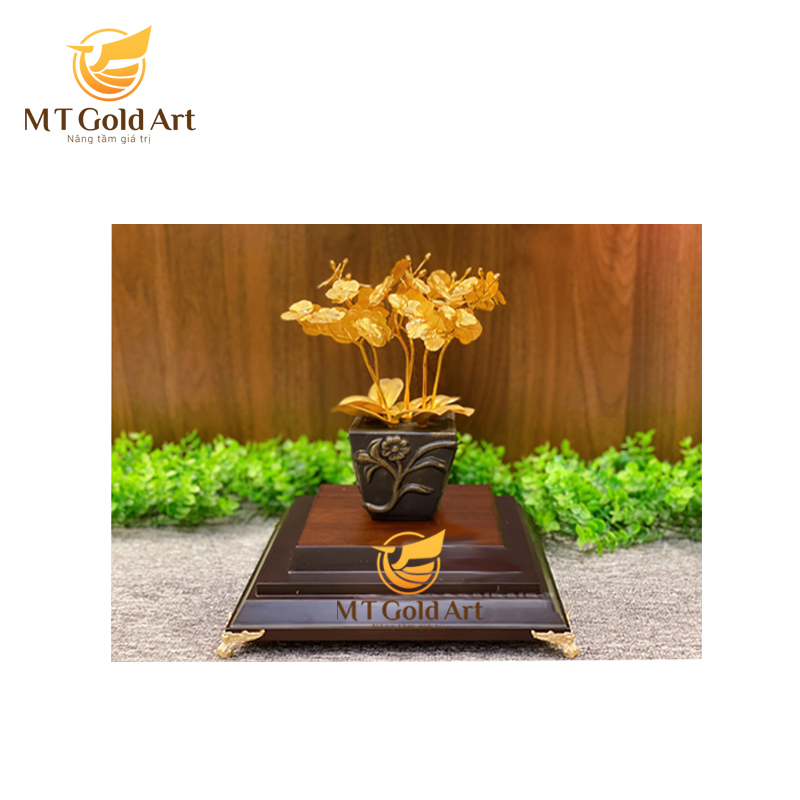 Chậu hoa lan 6 nhánh dát vàng 24k (30x26x20 cm) MT Gold Art- Hàng chính hãng, trang trí nhà cửa, phòng làm việc, quà tặng sếp, đối tác, khách hàng, tân gia, khai trương 