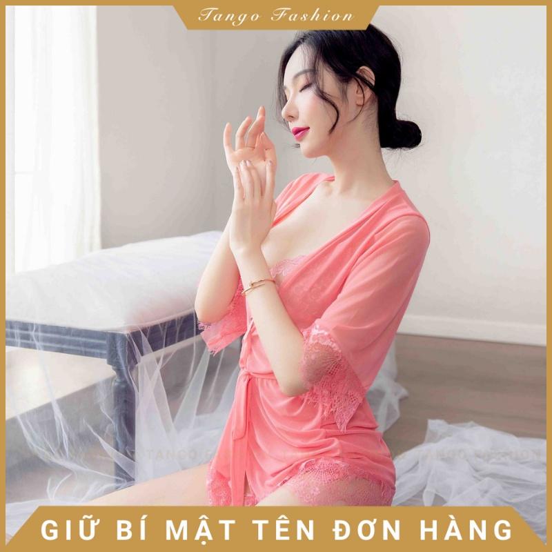 Váy ngủ sexy - Đầm ngủ ren voan mỏng ngợi cảm có kèm áo choàng thắt dây và quần chíp lọt khe quyến rủ