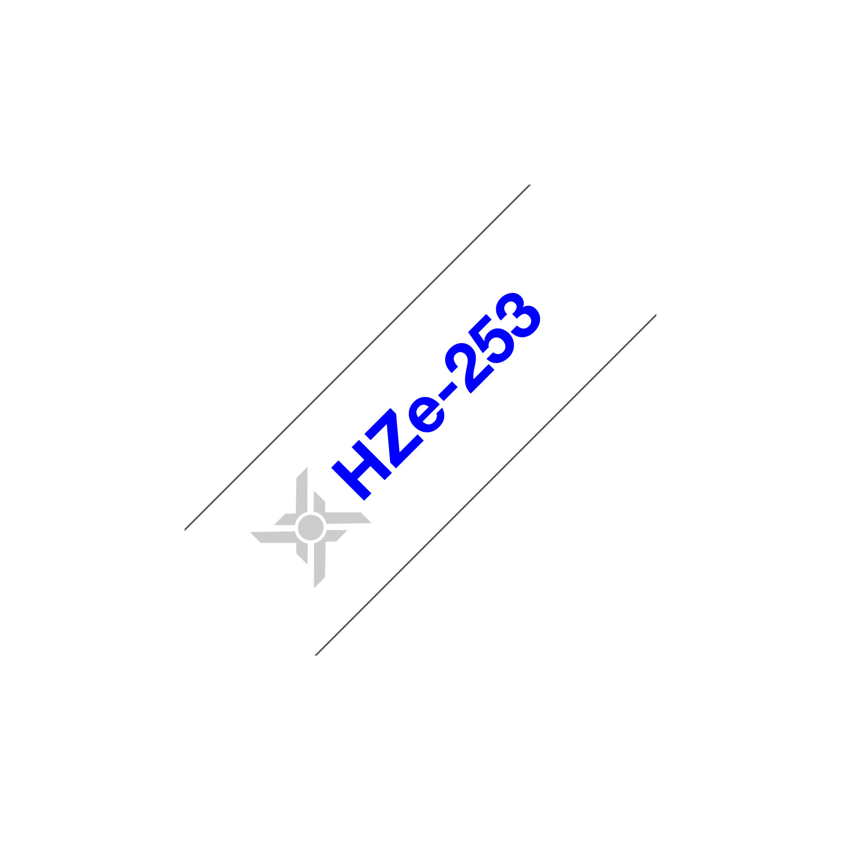 Nhãn in tiêu chuẩn Hze-253, khổ rộng 24mm, chữ xanh nền trắng (Blue on White), bám dính cao, chống thấm nước