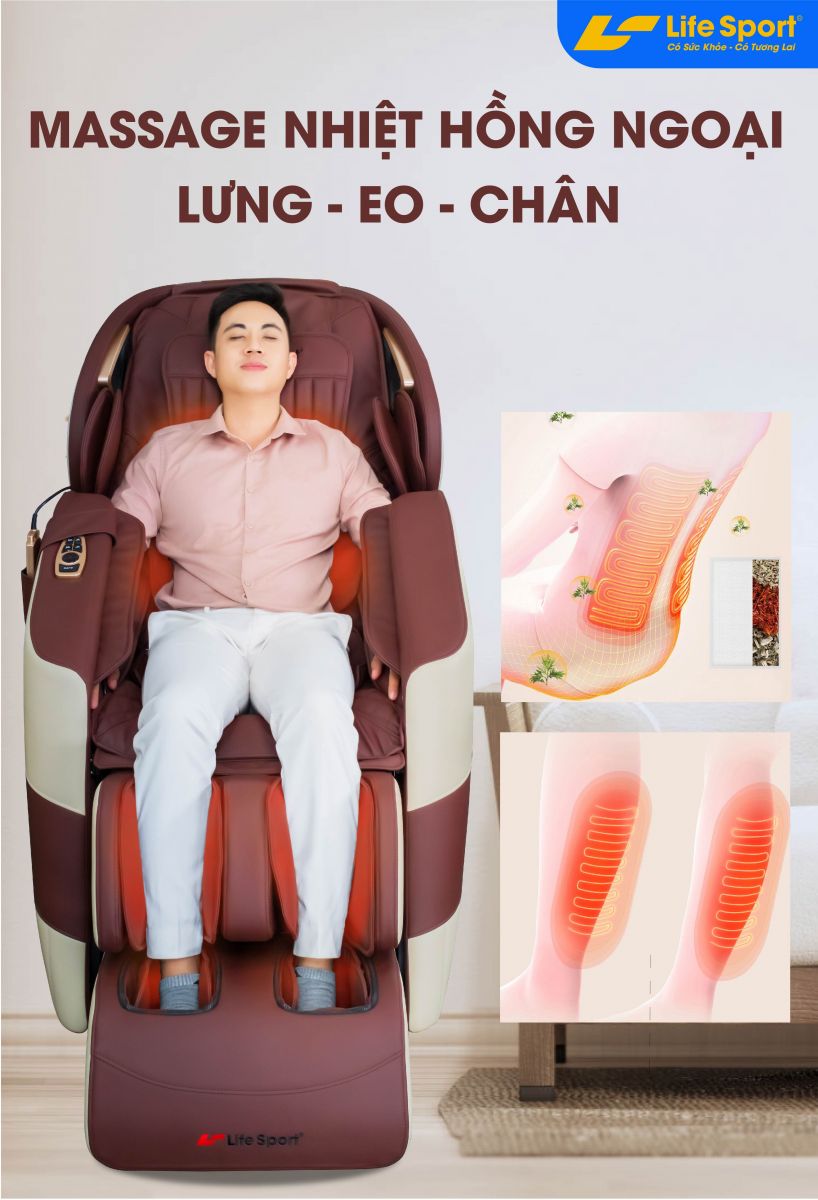 Ghế Massage Toàn Thân Lifesport LS-789, Trị Liệu Nhức Mỏi Với Đai Massage Hồng Ngoại, BH 6 Năm