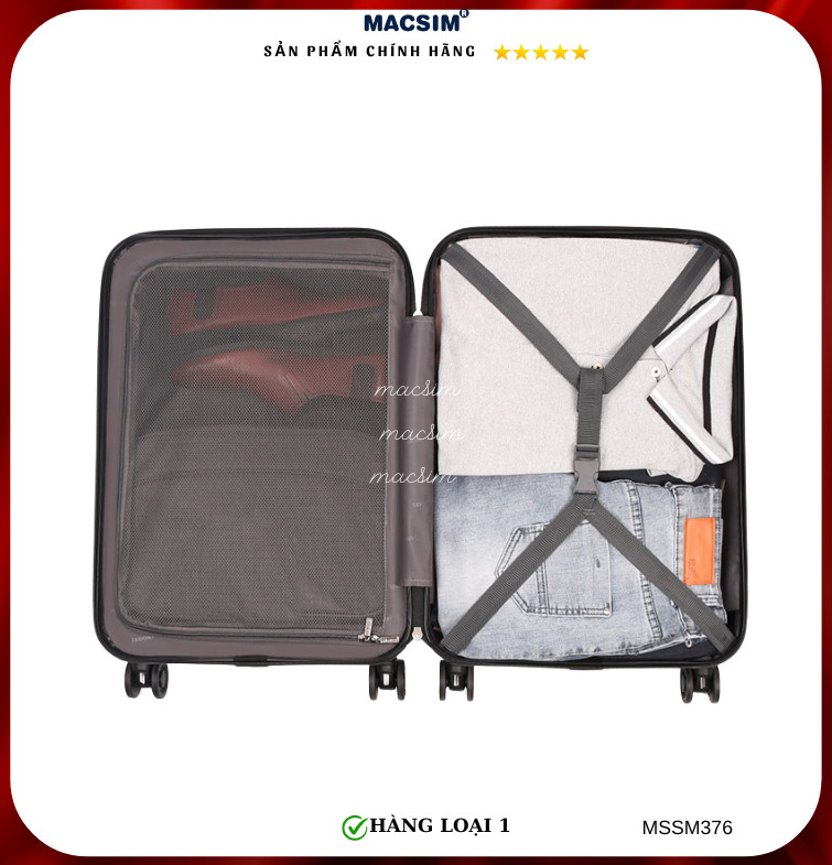 Vali cao cấp Macsim Smooire MSSM376 cỡ 20 inch và 24 màu đen - Hàng loại 1