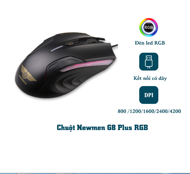 Chuột máy tính có dây Gaming NEWMEN G8Plus, 4200DPI, Sensor Pixart 3519, Switch Kailh 20M, LEG RGB backlit, Đen - Hàng chính hãng