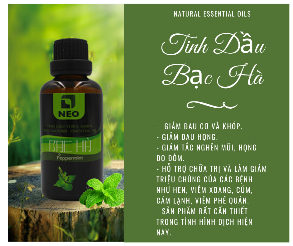 Tinh Dầu Thiên Nhiên Bạc Hà NEO – Tinh dầu nguyên chất 100%, thanh mát thơm nhà đuổi muỗi, côn trùng, tập trung tinh thần 10ml