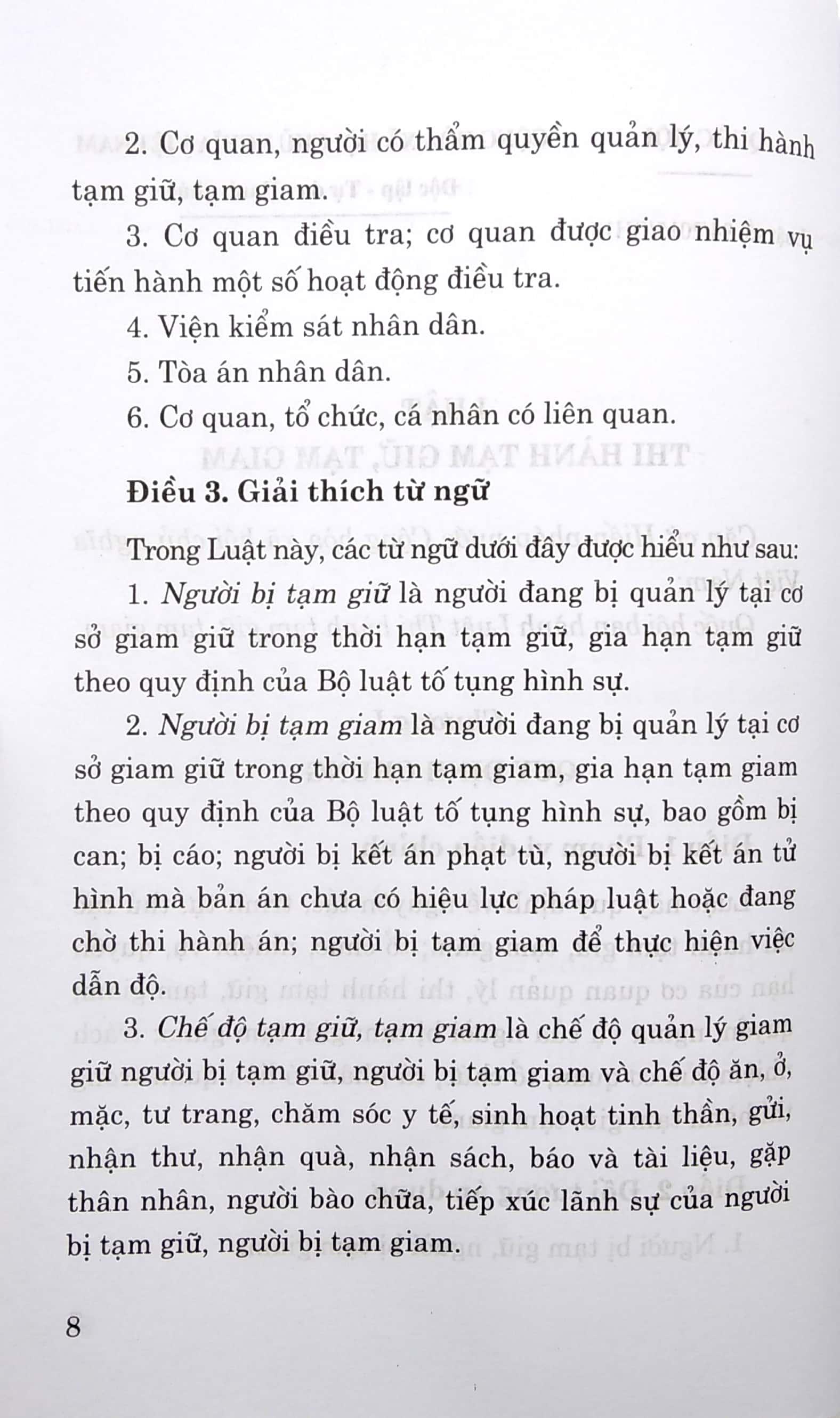 Luật Thi Hành Tạm Giữ, Tạm Giam