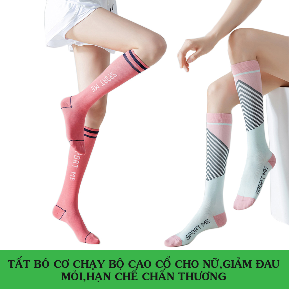 Tất bó cơ chạy bộ nữ cổ cao,giảm đau mỏi,hạn chế chấn thương