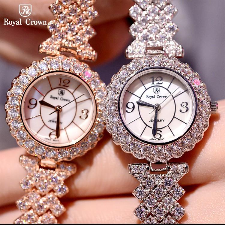 Đồng Hồ Nữ Chính Hãng Royal Crown 2607 Jewelry Dây Kim Loại Đính Đá Chống Nước Chống Xước