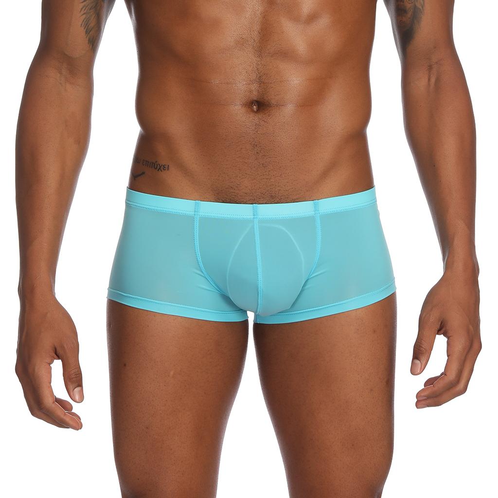 Men Soft Underwear Shorts Mesh Solid Boxer Briefs Trunks Pants Sexy Lingerie