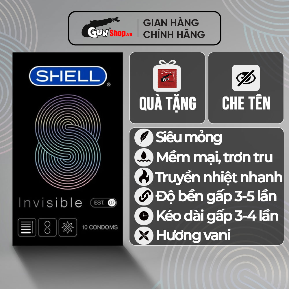 Bao cao su Shell Invisible - Siêu mỏng, chống tuột, kéo dài thời gian