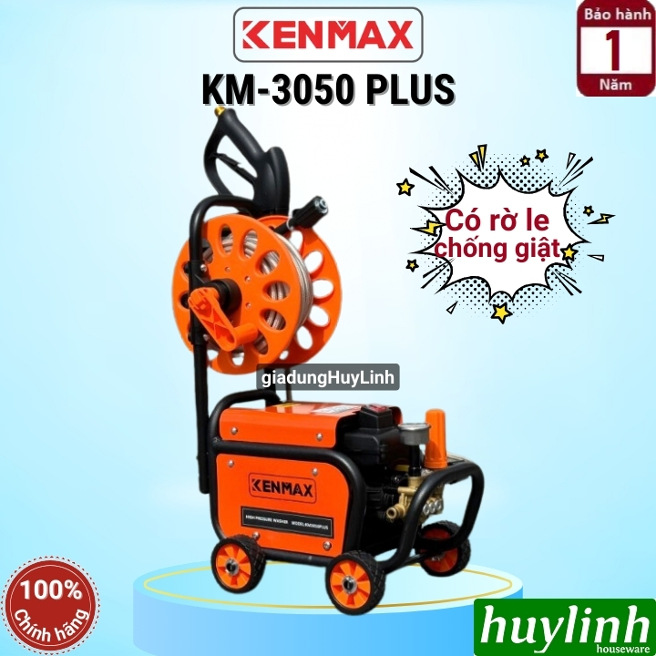 Máy xịt rửa xe Chỉnh Áp Kenmax KM-3050 Plus - 3050W - Có chống giật + rulo cuộn dây - motor lõi đồng 100% - Hàng chính hãng