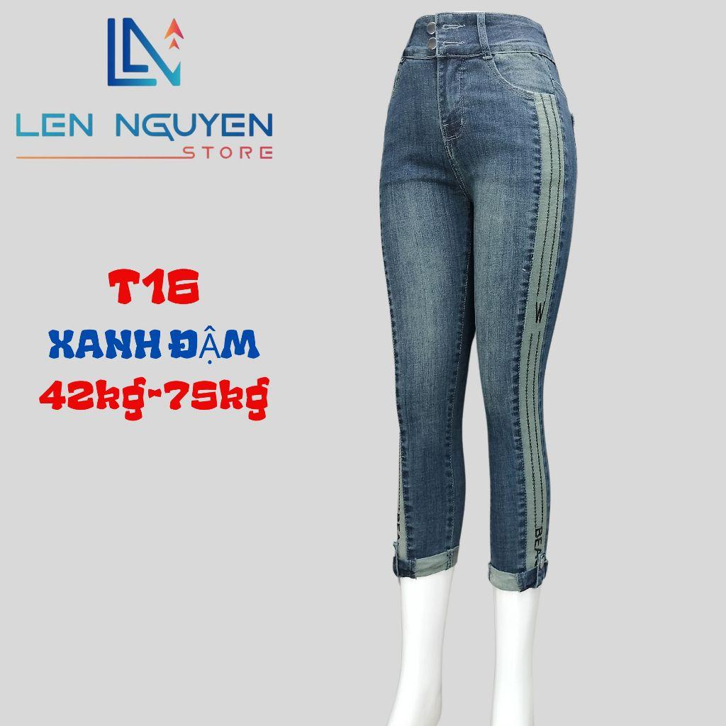T16_Quần jean nữ, 9 tất, lưng cao, quần bò nữ dáng ôm, quần rin nữ có big size, cho 42kg đến 75kg,LEN NGUYEN STORE - Xanh Nhạt