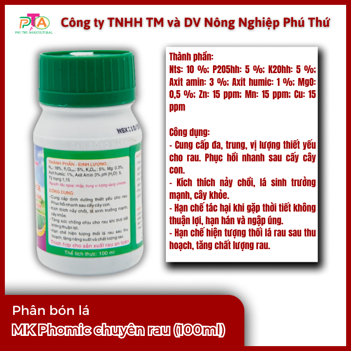 Phân bón lá cao cấp Đầu Trâu Bình Điền MK Phomic chuyên rau _ chai 100ml