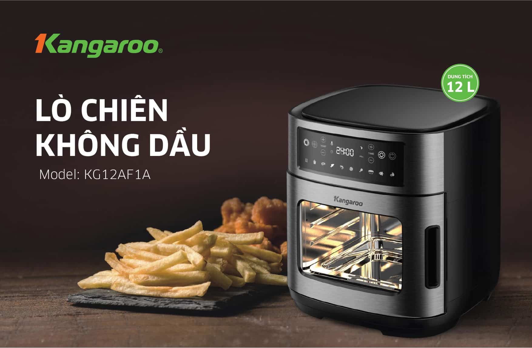 Lò chiên không dầu 12L Kangaroo KG12AF1A - Rapid Air - 1800W - Hàng chính hãng, Bảo hành 12 tháng