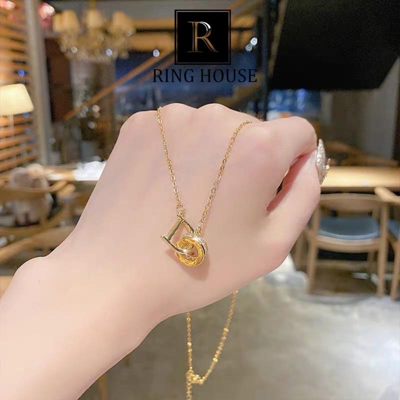 N15 Dây Chuyền Nữ Titan Chữ D Vàng Không Gỉ Bền Màu Ring House