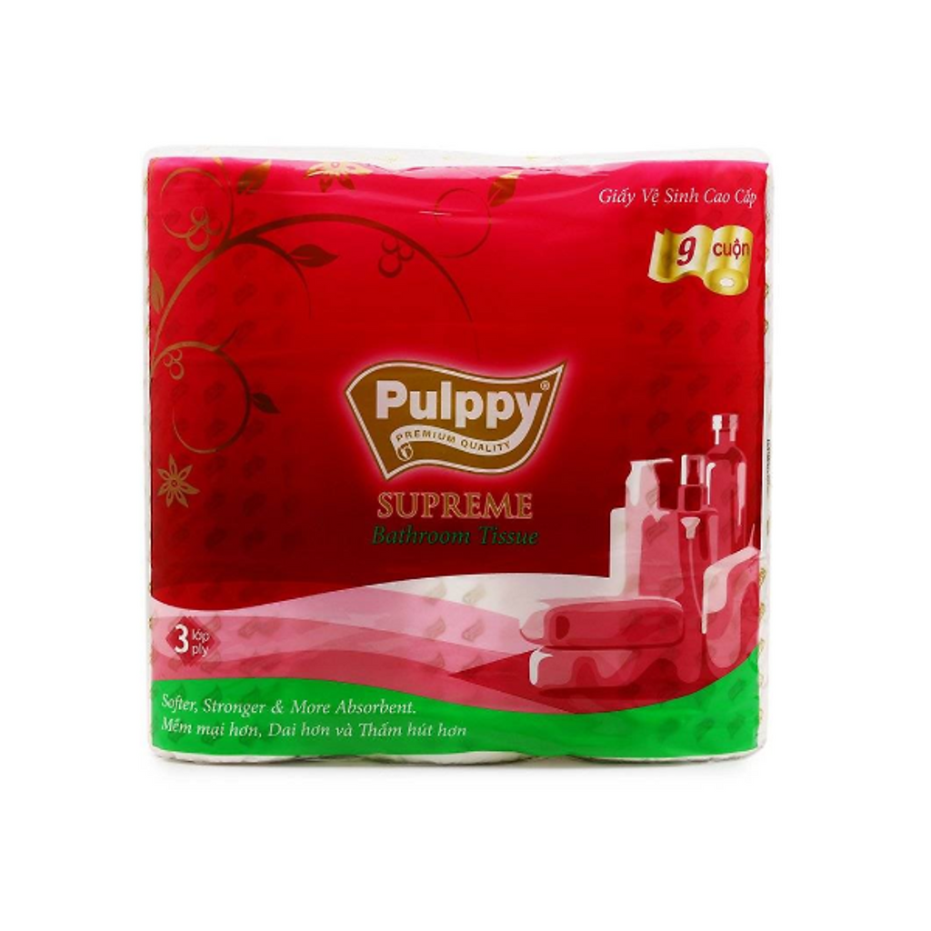 Giấy Vệ Sinh Cao Cấp Pulppy Supreme 3 Lớp 9 Cuộn