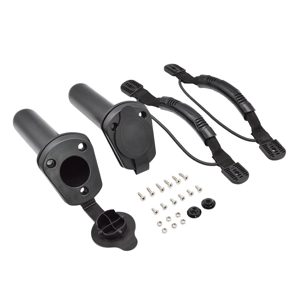 2 Pcs Kayak Flush Mount Fishing Rod Holders Boat Canoe Carry Handle with Bungee