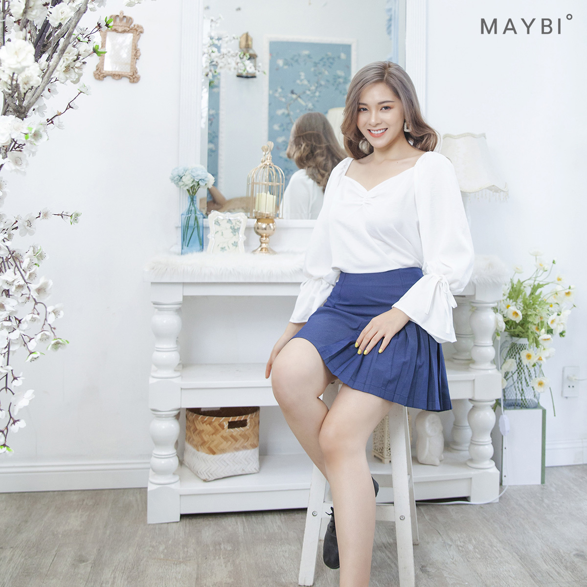 MAYBI - Chân váy A phối xếp li One-side pleated skirt with flat pocket