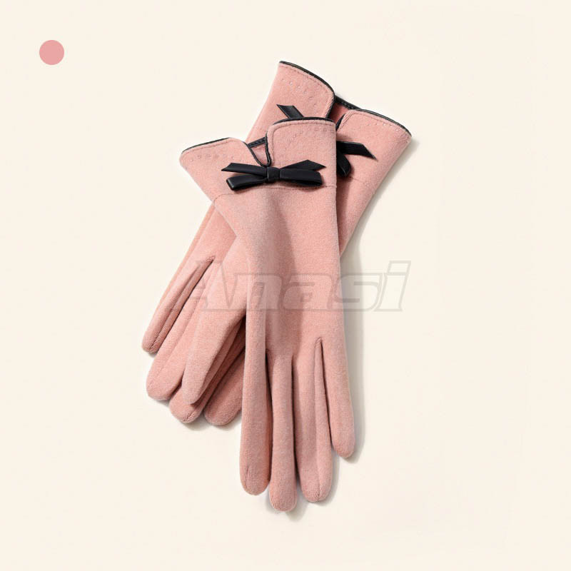 Găng tay chống nắng/ mùa đông cho nữ Anasi OLV14 đính nơ da - Vải dày dặn, tích hợp cảm ứng