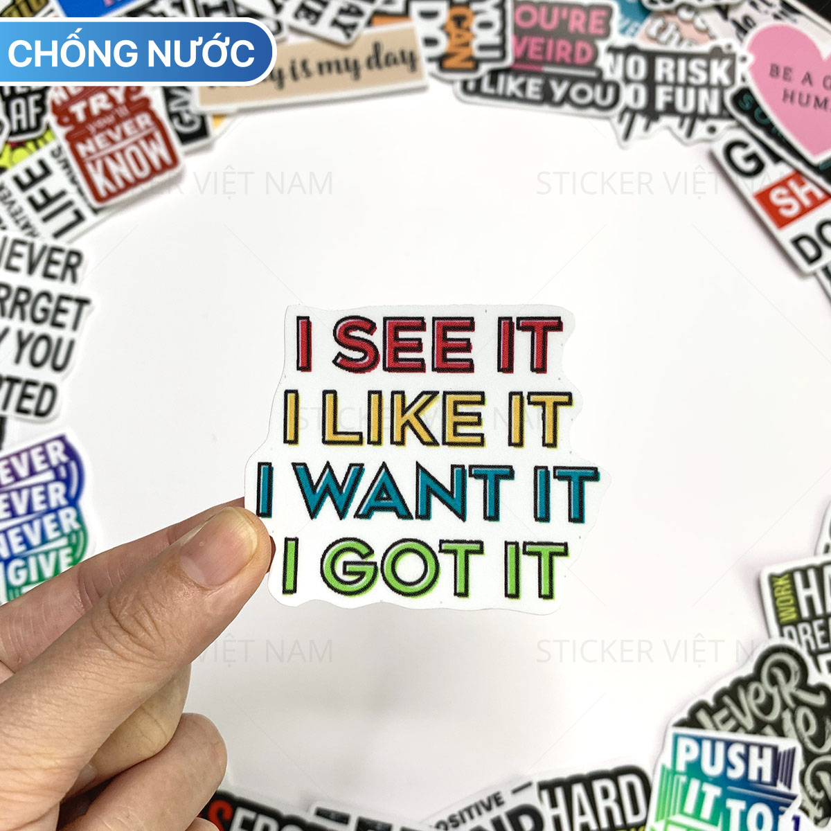 Sticker Tạo Động Lực Motivated Ngẫu Nhiên - Chất Liệu PVC Chất Lượng Cao Chống Nước - Kích Thước 4-8cm