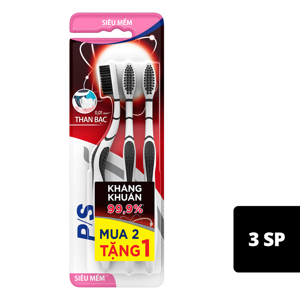 Bộ 3 Bàn Chải Đánh Răng P/S Than Bạc Kháng Khuẩn 99,9%