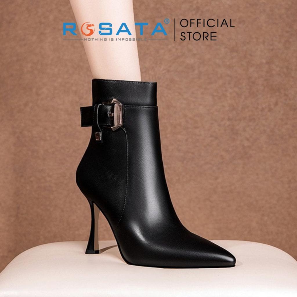 Giày boot nữ ROSATA RO288 bốt thời trang cổ cao phong cách hàn quốc cao cấp da Pu loại 1 mềm mại khóa kéo đế cao 7 phân - Đen