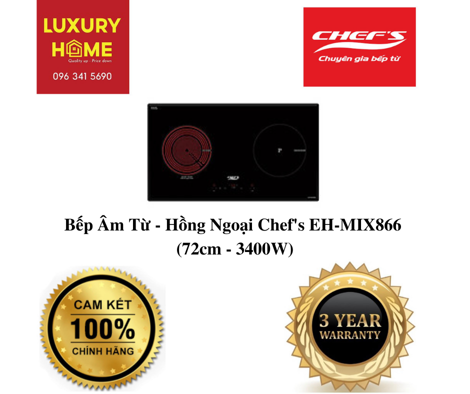 Bếp Âm Từ - Hồng Ngoại Chef's EH-MIX866 (72cm - 3400W) - Hàng Chính Hãng