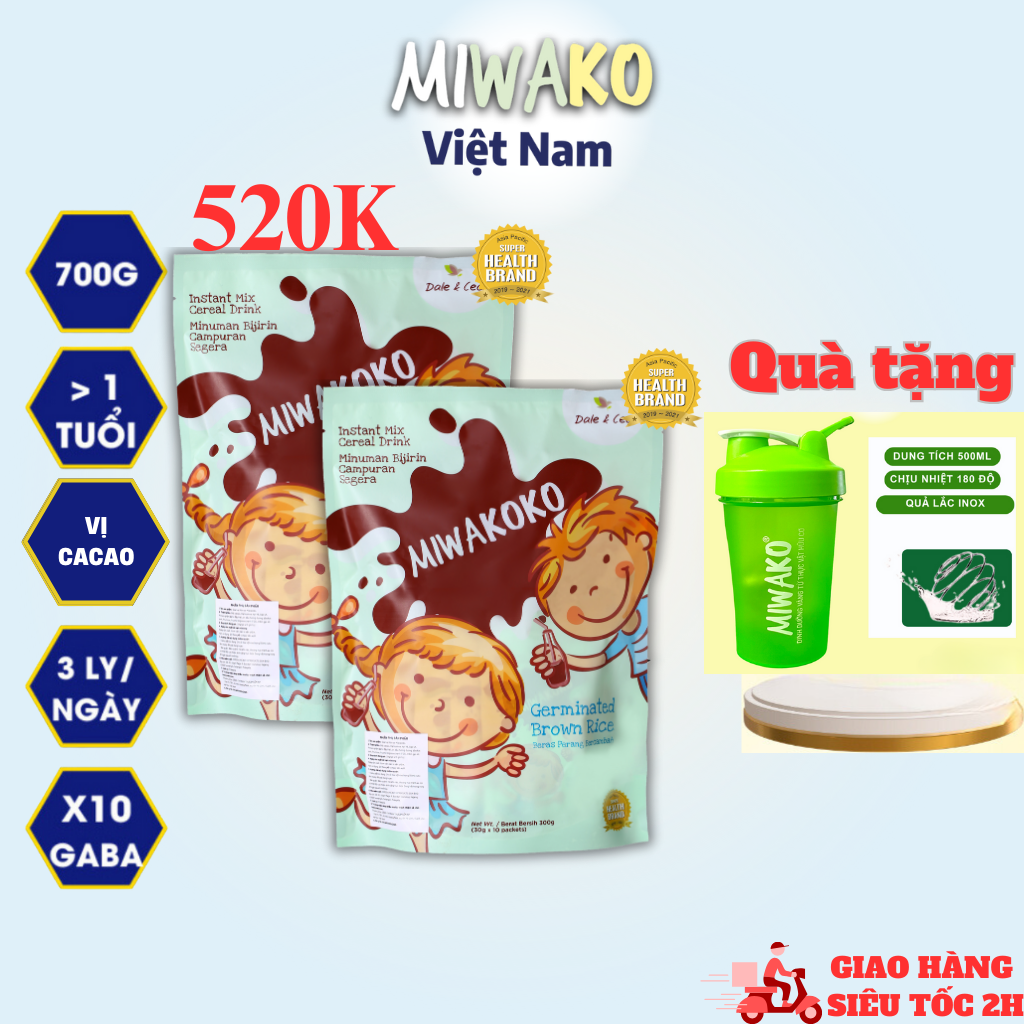 Sữa Công Thức Hạt Thực Vật Hữu Cơ MIWAKOKO Vị Cacao Túi 300g x 2 Túi Date 3/2025