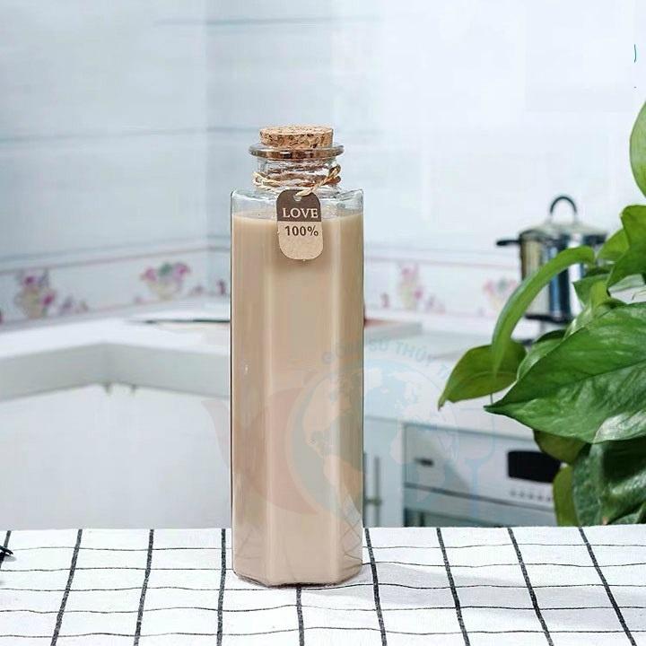 Chai Thủy Tinh Lục Giác 350ml Nút Bần Cao Cấp