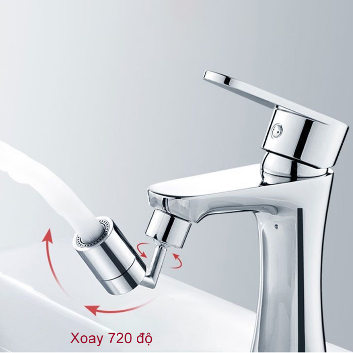 Đầu vòi nước xoay 720 độ làm bằng hợp kim đồng mạ Crom sáng bóng, bằng nhựa ABS 01 chế độ tạo bọt