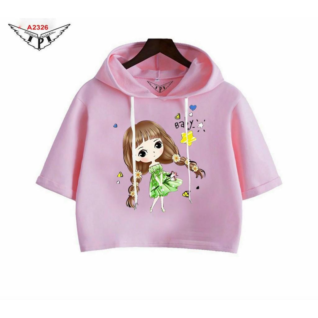 Áo bé gái hoodie croptop hoạ tiết bím tóc hoa cúc cho mẹ và bé diện mùa xuân(40kg-63kg)