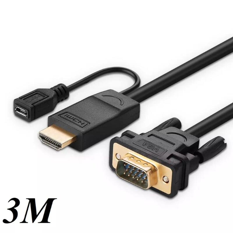 Ugreen UG30451MM101TK 3M màu Đen Cáp chuyển đỗi HDMI sang VGA kèm cổng trợ nguồn Micro USB - HÀNG CHÍNH HÃNG