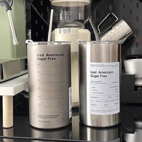 Cốc Giữ Nhiệt Iced Americano Dung Tích 600ML Kèm Ống Hút, Giữ Đá Lâu 6-8 Tiếng Cao Cấp