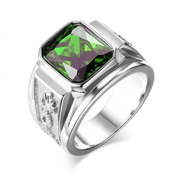 Nhẫn titan nam - Nhẫn nam titan đẹp inox thép không gỉ kiểu cham rồng trangsucpt đá đỏ PTNNA249 - SIZE 9