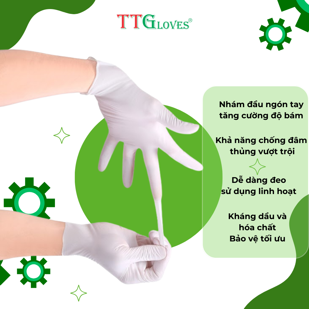 Găng Tay Y Tế Size M Không Bột Nitrile TTGLOVES Màu Trắng ( 100 Chiếc/hộp)
