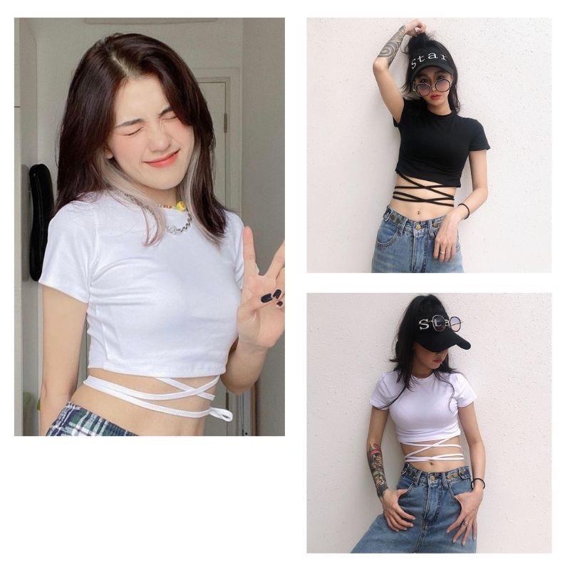 HÀNG CAO CẤP - Áo Croptop Đan Dây Eo Khoe Trọn Dáng ️ Áo Croptop Nữ Chất Thun co giãn 4 chiều cao cấp. - Hàng Cao Cấp